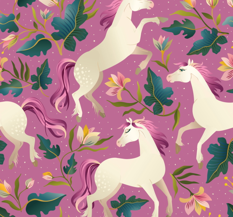 Pink and floral horse design bedroom wallpaper - TenStickers