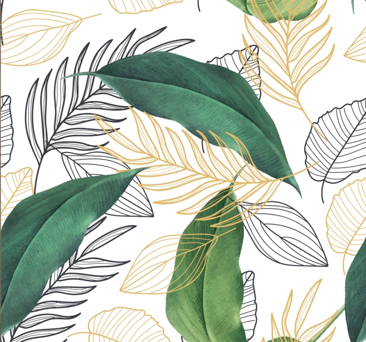 Elegant green and gold leaves Flower Wallpaper - TenStickers