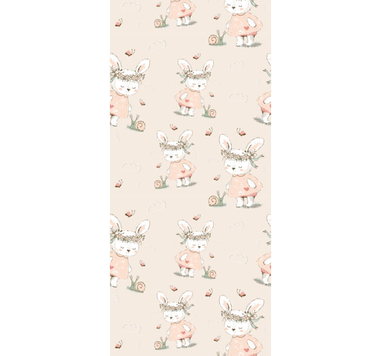 Bunny with flowers blue 80's pattern wallpaper - TenStickers