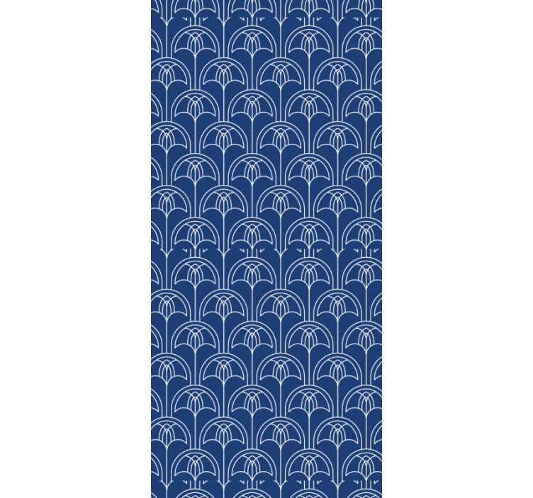 Blue outline pattern floral ornament wallpaper - TenStickers