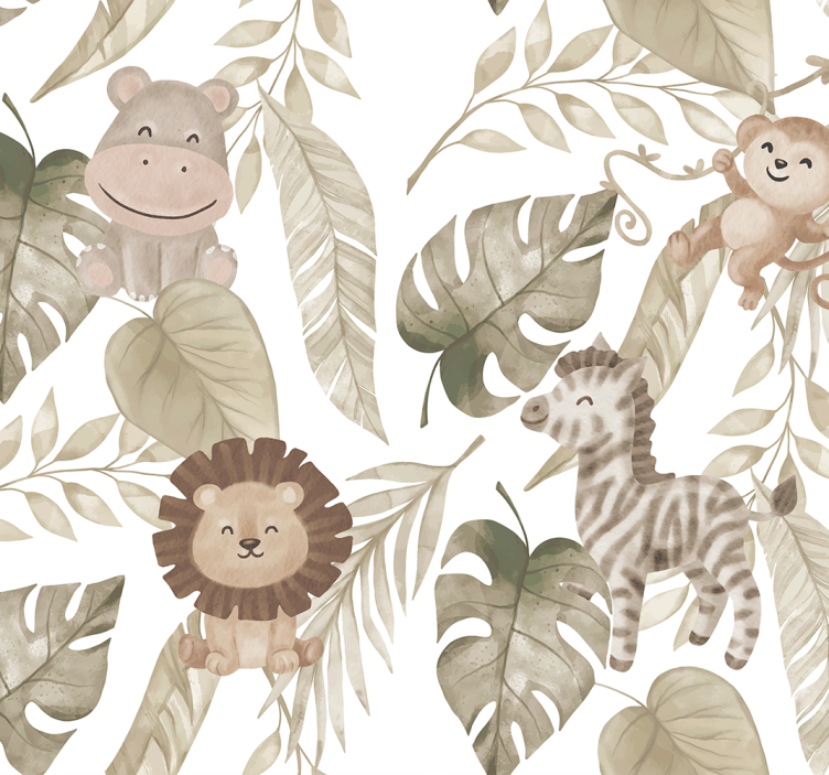 Beige jungle pattern nursery wallpaper - TenStickers