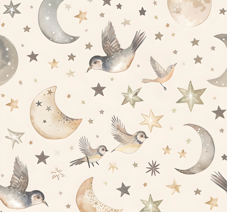 Beige night sky nursery wallpaper - TenStickers