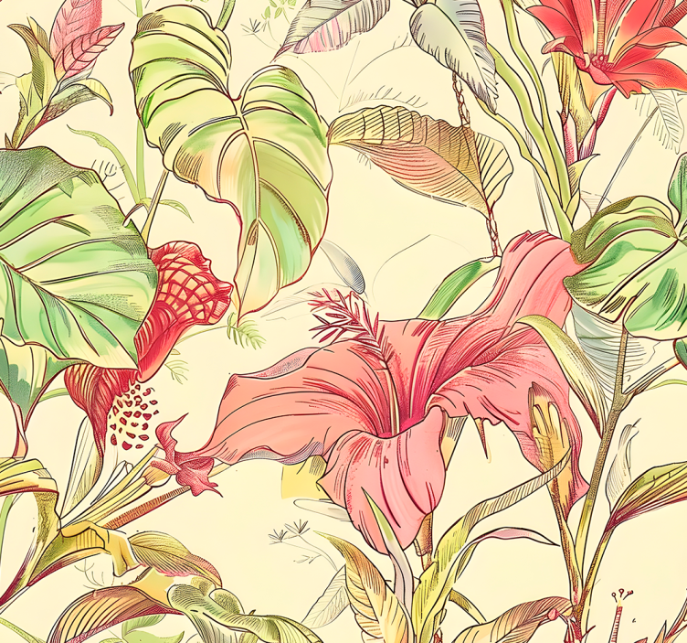 English flowers pattern leaf wallpaper - TenStickers