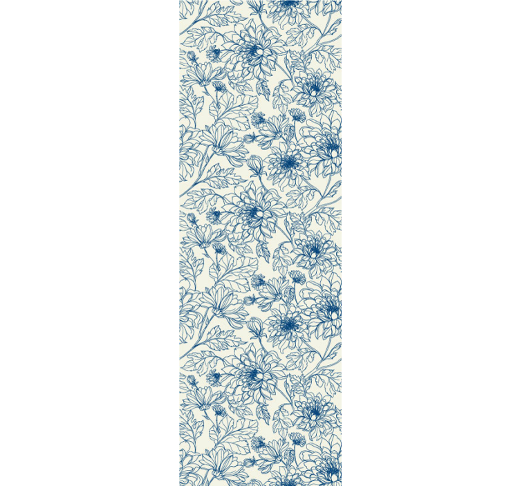 Blue leaf outlines Ornamental Wallpaper - TenStickers