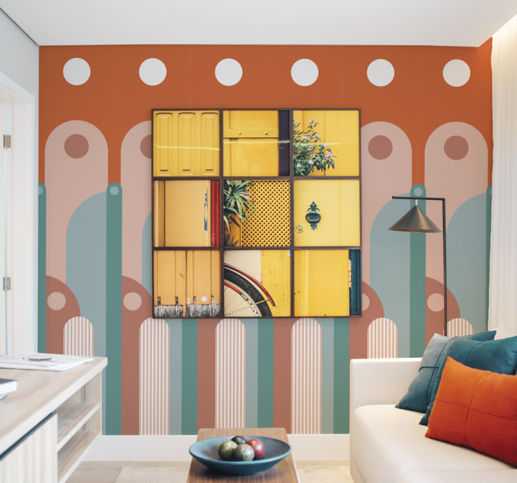 Curved geometric shapes living room wallpaper - TenStickers