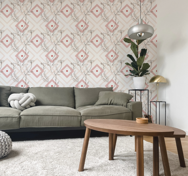 Floral diamond shapes living room wallpaper - TenStickers