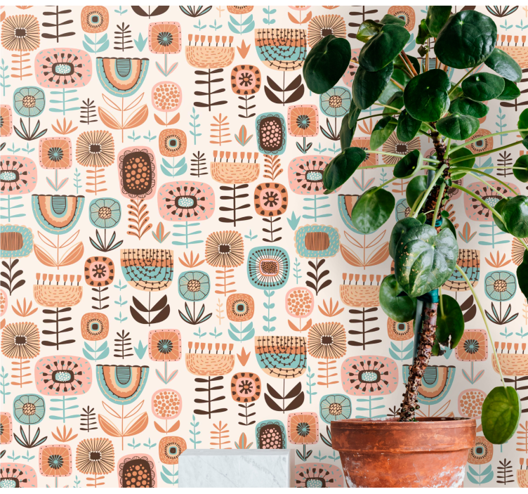 Stylized Botanicals flower wallpaper - TenStickers
