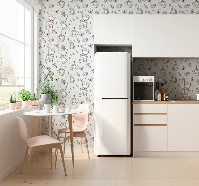 Coffee Motif Sketch kitchen wallpaper - TenStickers