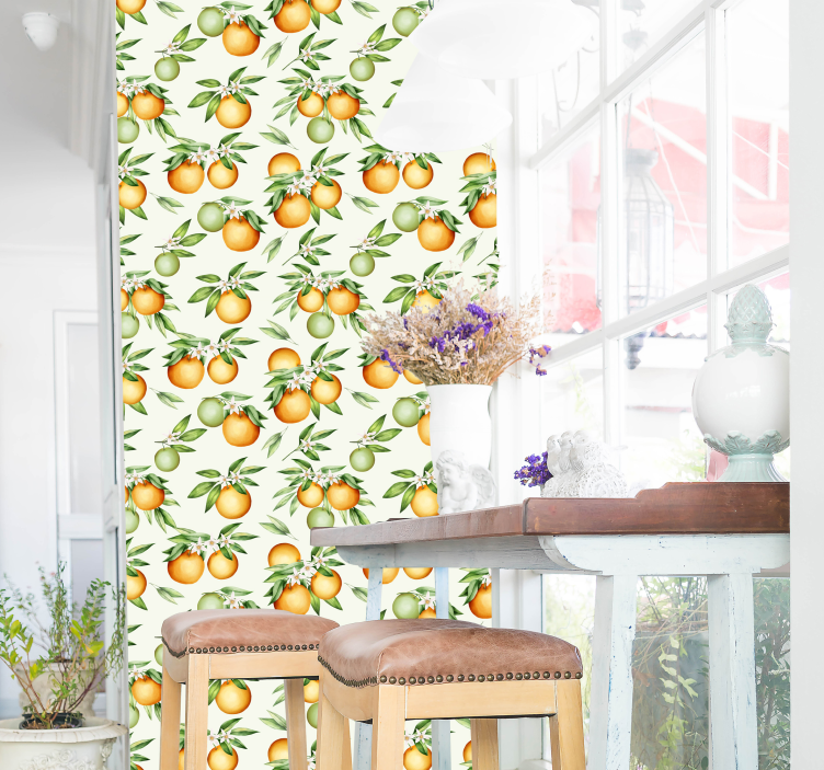 Oranges leaf pattern wallpaper - TenStickers