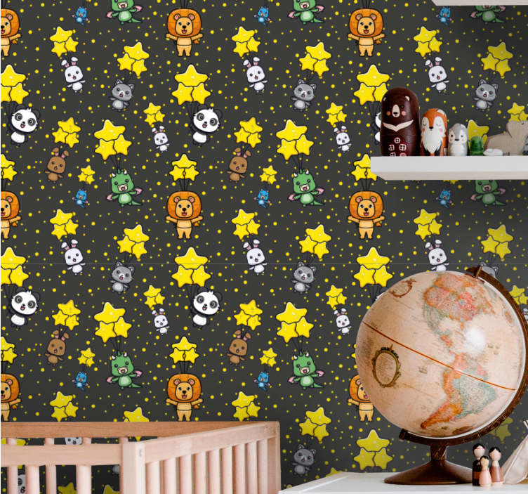 Baby animals and stars nursery wallpaper - TenStickers