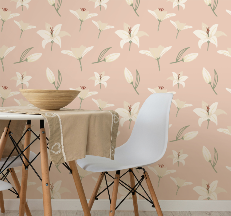 Beige delicate floral motif flower wallpaper - TenStickers