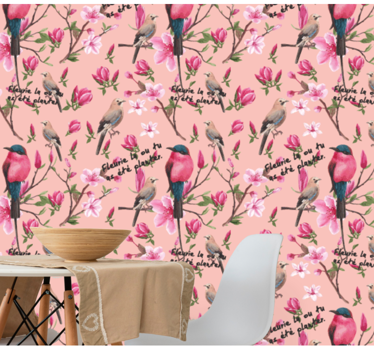 Birds Blossom Pattern birds wallpaper - TenStickers
