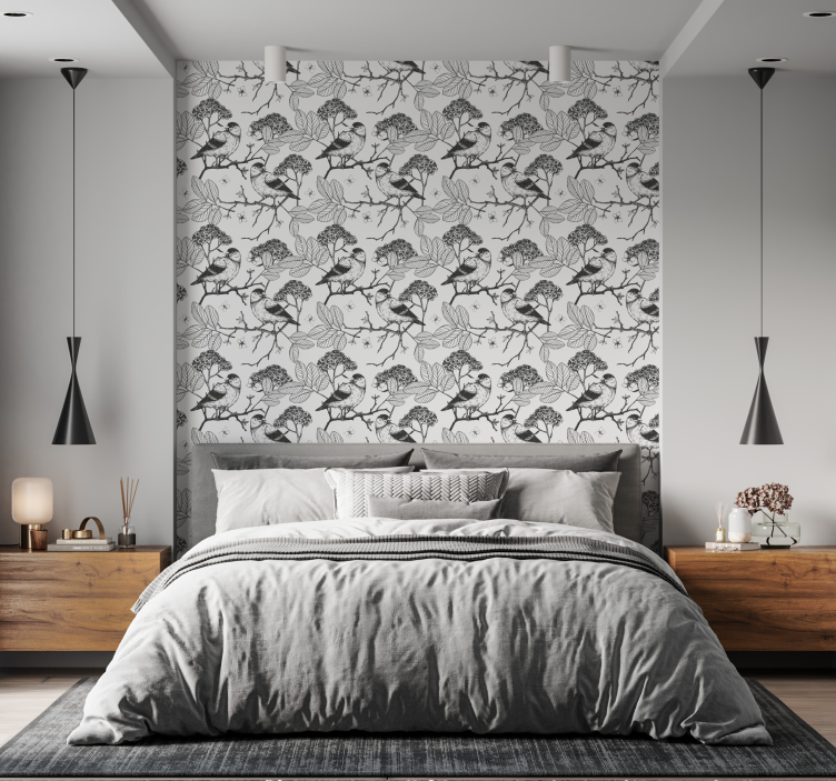 Birds Botanical Motif birds wallpaper - TenStickers