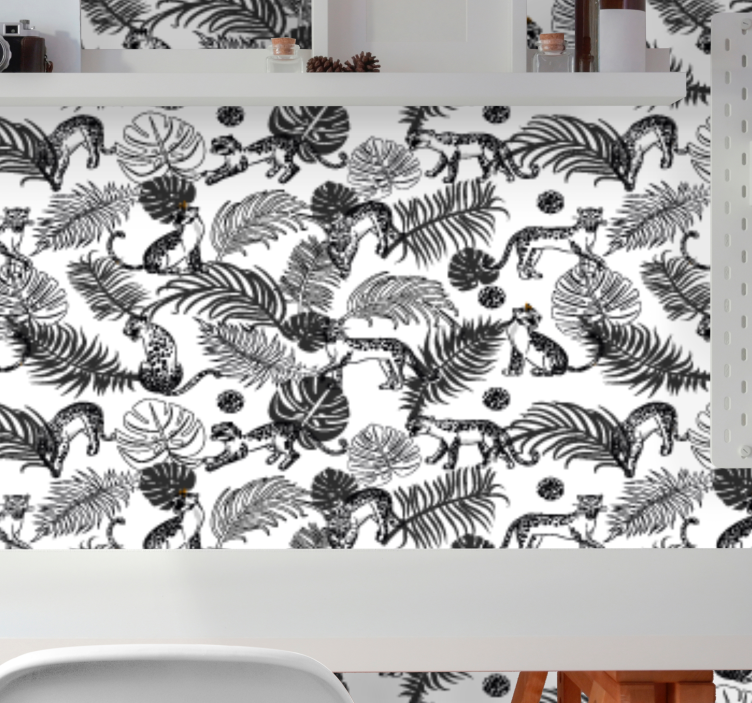 Black and white leopard tropical Wallpaper - TenStickers