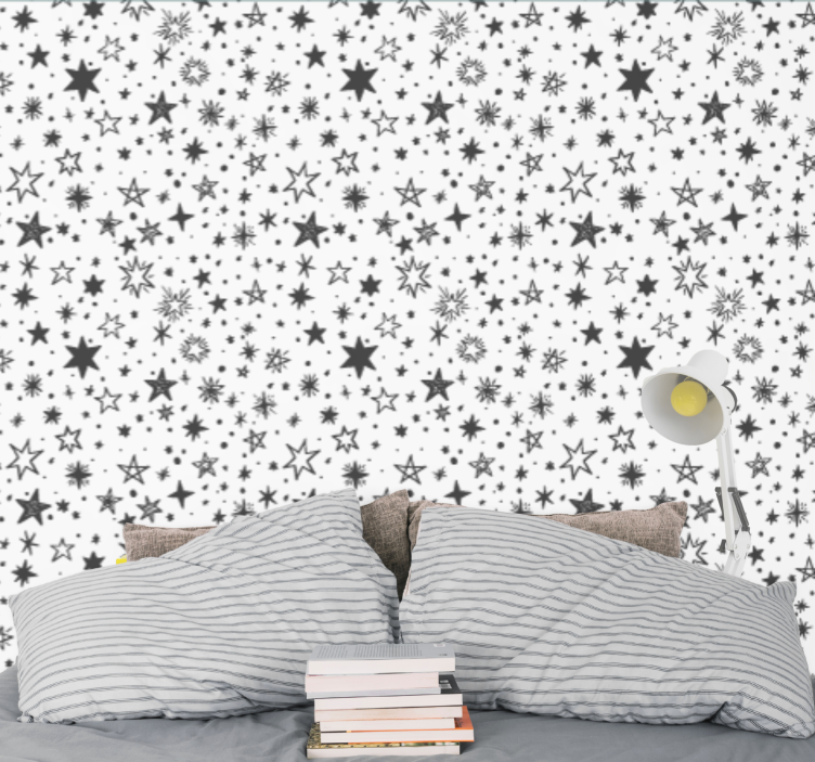 Black star pattern white Star Wallpaper - TenStickers