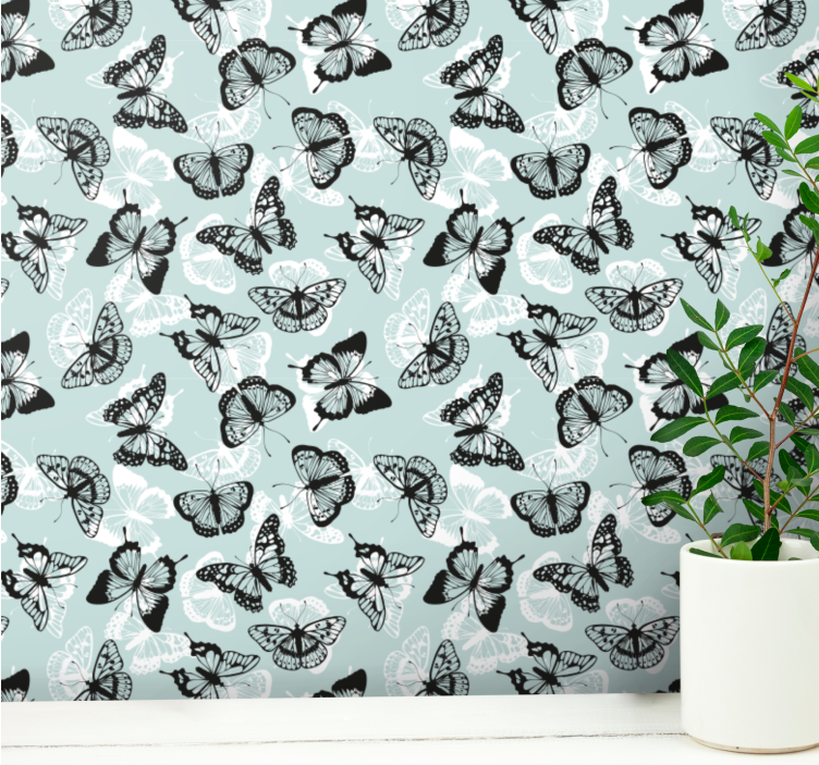 Black, white, blue butterfly Nursery Wallpaper - TenStickers