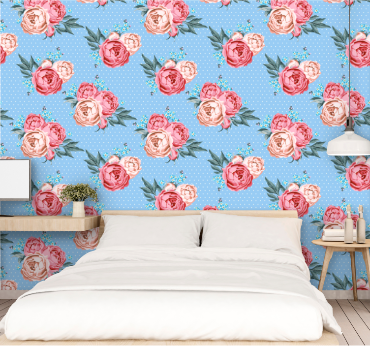 Blossoming rose patterns flower wallpaper - TenStickers