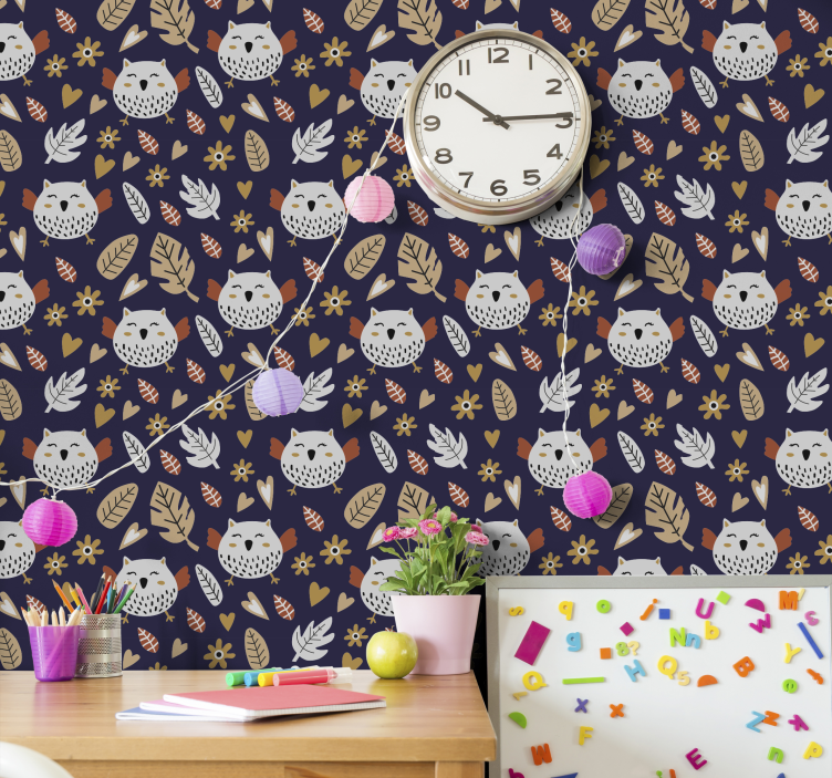 Blue big and small Owl childrens wallpaper - TenStickers