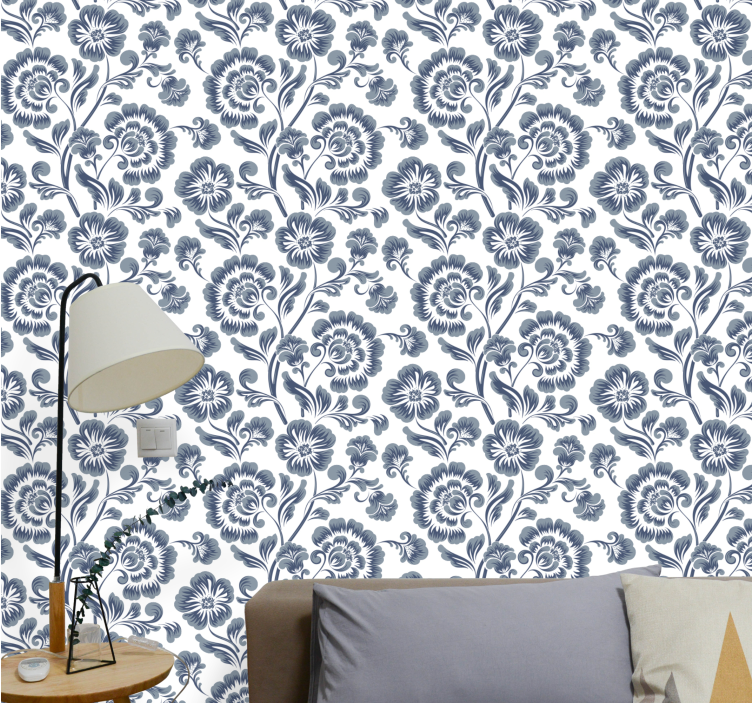 Flowers white background Victorian wallpaper - TenStickers