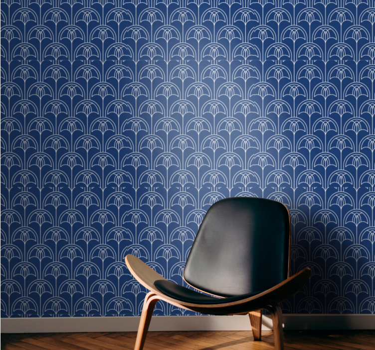Blue outline pattern floral ornament wallpaper - TenStickers