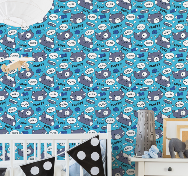 Blue Pattern cat wallpaper - TenStickers