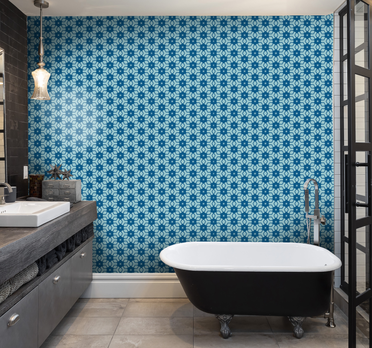 Blue tiles wallpaper bathroom - TenStickers