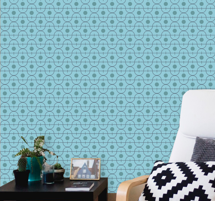 Blue wallpaper with geometric blue patterns - TenStickers