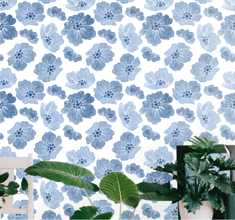 Blue watercolour flower Hallway Wallpaper - TenStickers