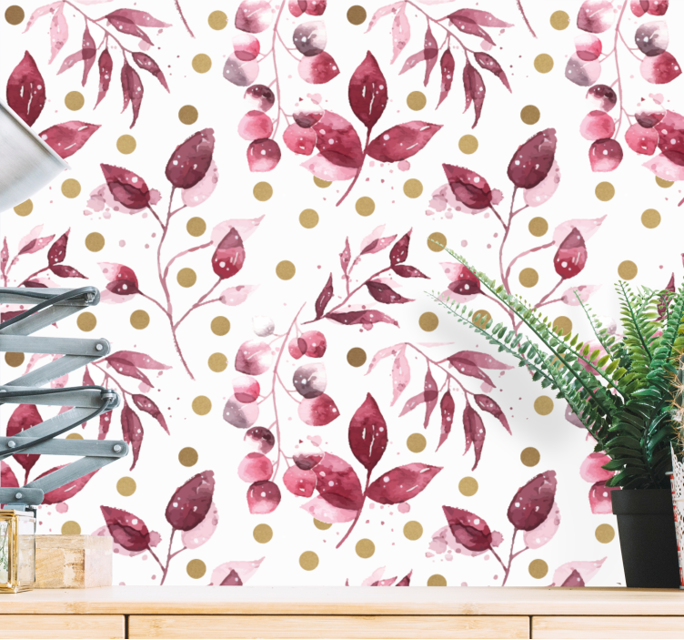 Botanical Polka Motif floral ornament wallpaper - TenStickers