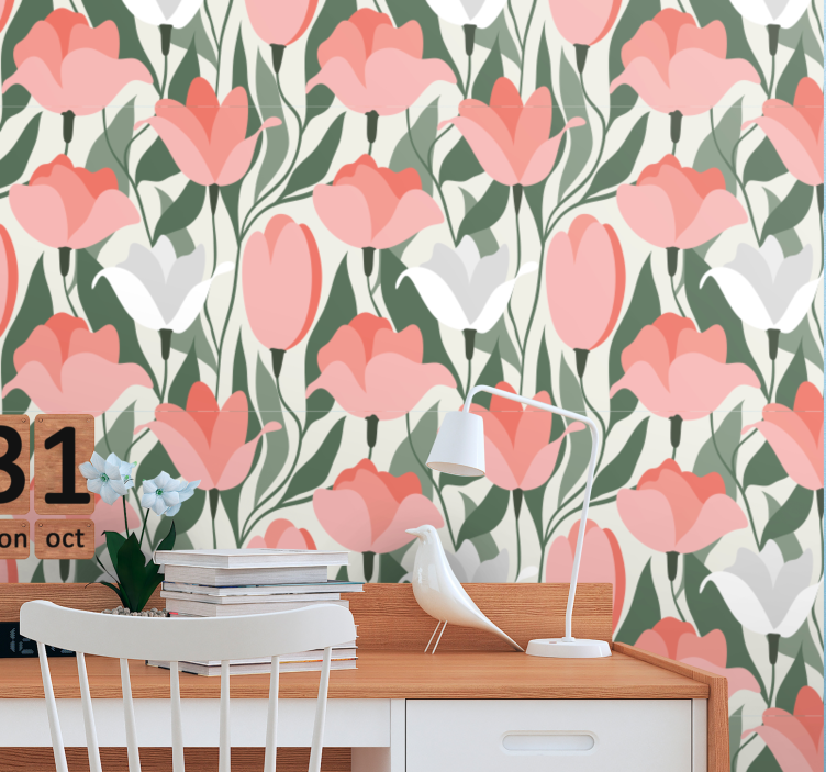 Botanical Tulip Pattern flower wallpaper - TenStickers