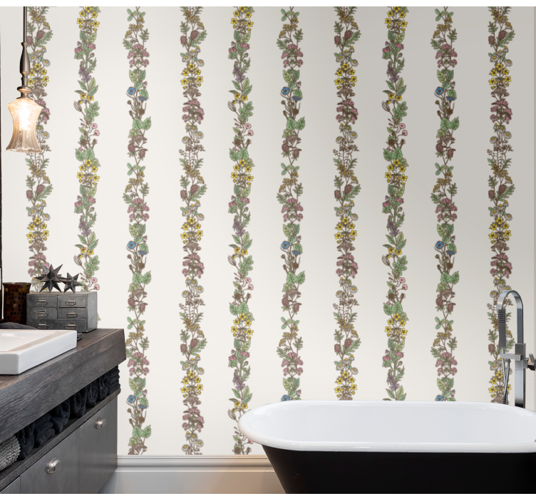Botanical Vertical Stripes bathroom wallpaper - TenStickers