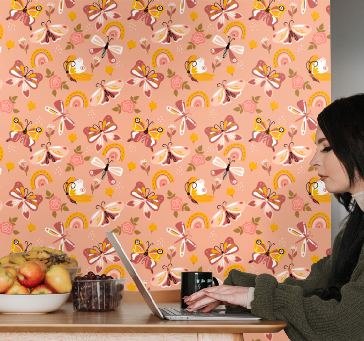 Butterfly Flora Pattern butterfly wallpaper - TenStickers