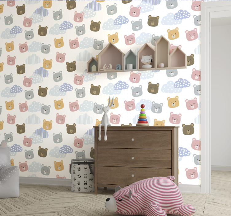 Cartoon Bears Clouds cat wallpaper - TenStickers