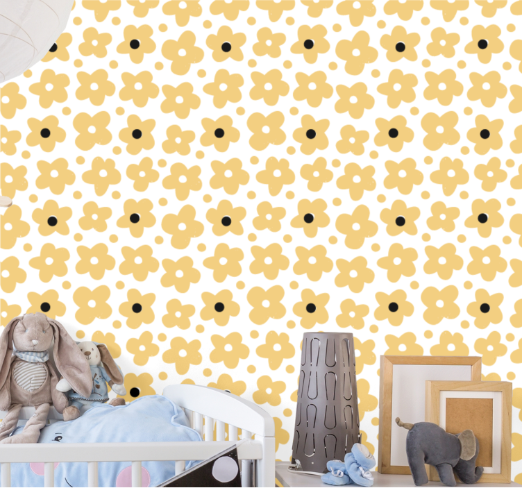 Yellow simple motif flower wallpaper - TenStickers