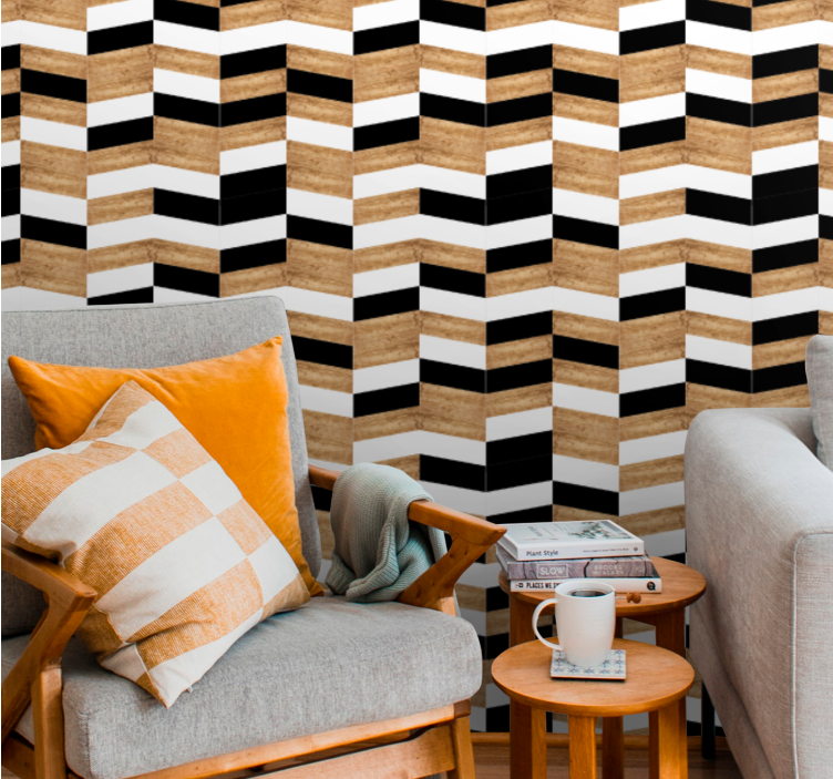 Chevron Wood Design horizontal striped wallpaper - TenStickers