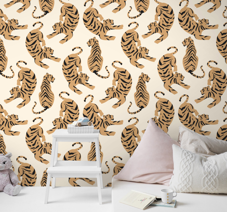 Children's tiger drawings animal wallpaper - TenStickers
