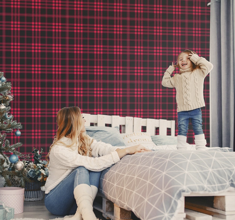 Christmas Tartan Pattern Striped Wallpaper - TenStickers