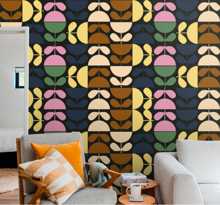 Colored cup Flower Wallpaper - TenStickers