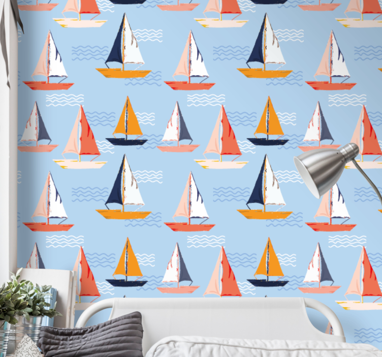 Colorful Sailboats Pattern customised wallpaper - TenStickers