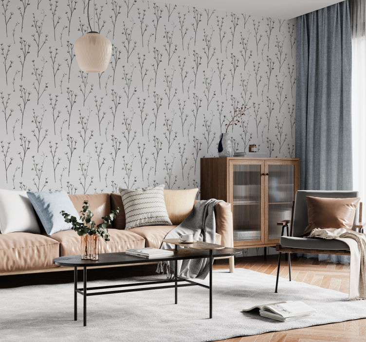 Cotton tree pattern gray wallpaper - TenStickers