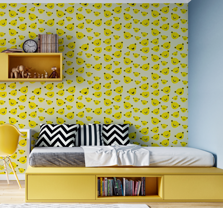 cute bears pattern Yellow wallpaper - TenStickers