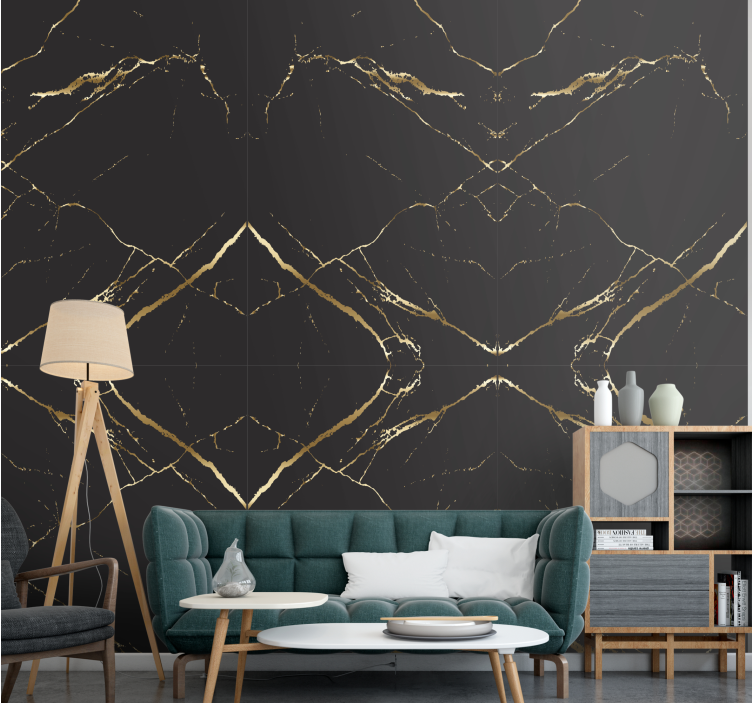 Dark gray and gold marble imitation wallpaper - TenStickers
