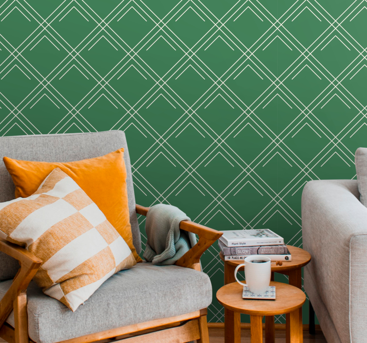 Diagonal green motif geometric wallpaper - TenStickers