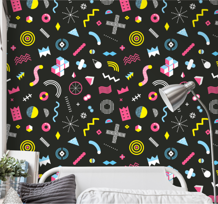 Dynamic retro shapes vintage wallpaper - TenStickers