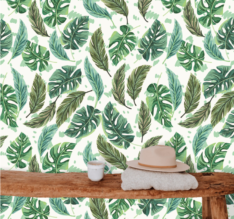 Eclectic green tropical pattern leaf wallpaper - TenStickers