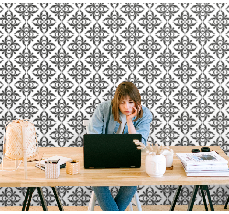 Elegant black floral office wallpaper - TenStickers