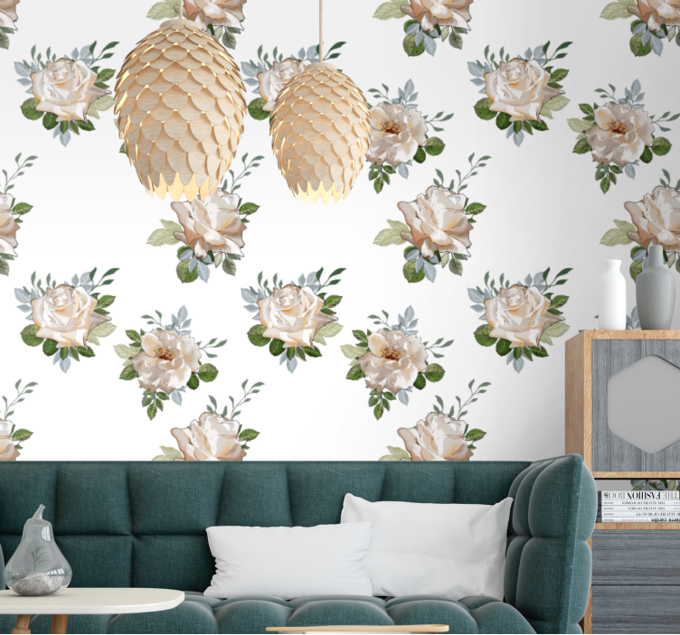 Elegant golden roses flower wallpaper - TenStickers