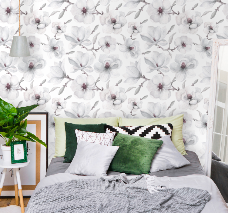Elegant grey motif flower wallpaper - TenStickers