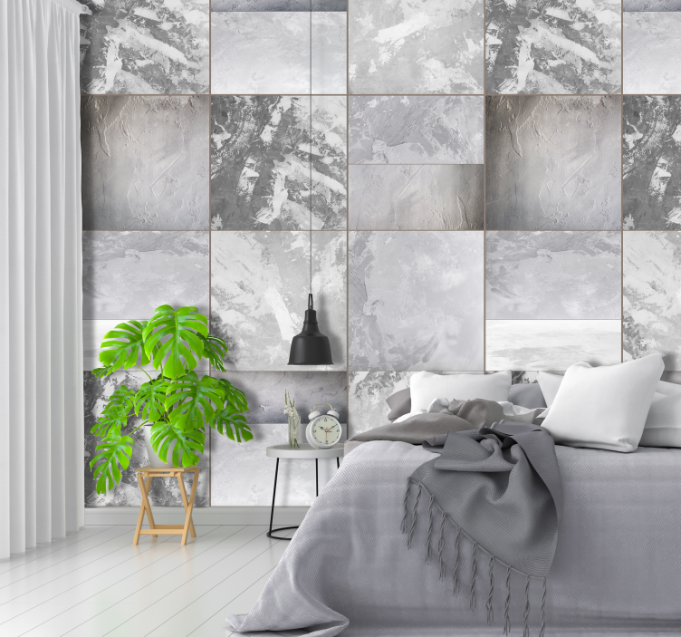 Elegant Gray Tiles marble wallpaper - TenStickers