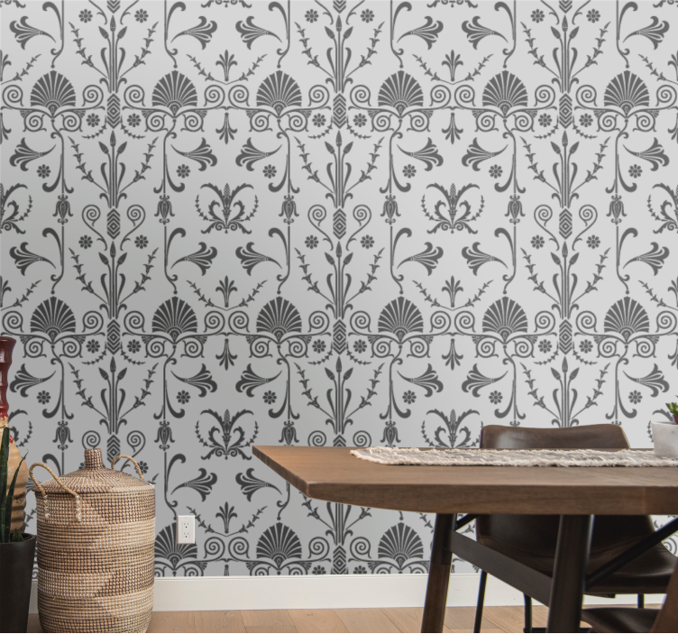 Elegant grey details floral ornament wallpaper - TenStickers